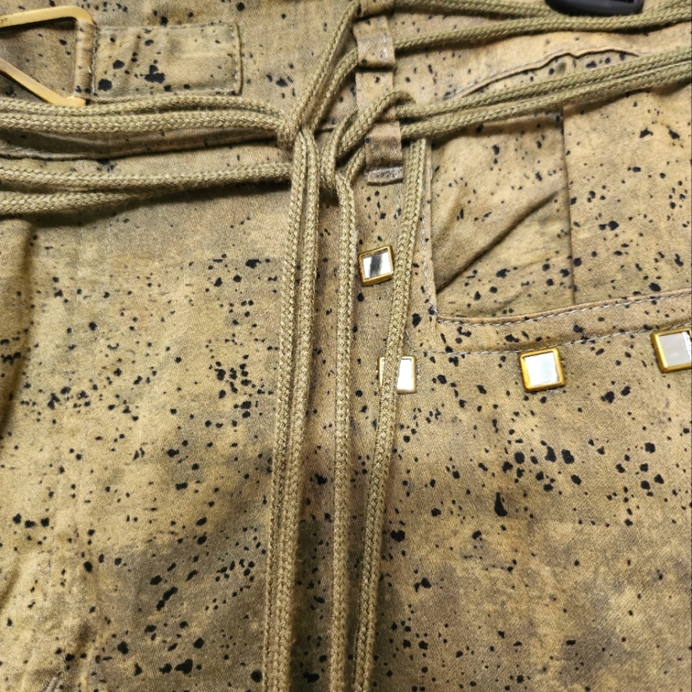 V Christina Green Gold with Black Splatter Dot Pants